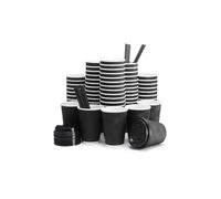 25 x 12oz Ripple Black Kraft Paper Cups with Lids - Strong 3-PLY Disposable Insulated Coffee Cups - Leak-Proof Recyclable Drinking Cups for Hot Drinks, Tea, Coffee and Beverages