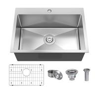 25 x 18 Inch Drop In Kitchen Sink, Single Bowl Kitchen Sink Topmount Prep Sink 18 Gauge Stainless Steel Kitchen Sink with Grid and Basket Strainer