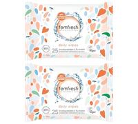 25 x 2 Femfresh Feminine Daily Intimate Wipes - pH & Microbiome Balanced, Biodegradable & Flushable Feminine Hygiene Wipes, Gentle Cleansing for Sensitive Skin, Freshness for Home & Travel