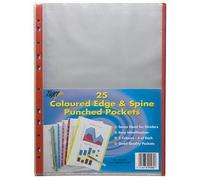 25 x A4 Coloured Edge + Spine Plastic Wallets Glass Clear Strong Poly Pockets
