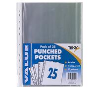 25 x A4 Glass Clear Plastic Wallets Punched Poly Pocket Paper Document Files