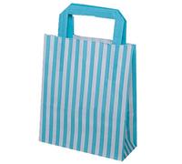 25 x Aqua Blue Candy Stripe Flat Handle Bag - Birthday Party Paper Gift Bags Size- 22x18x8cm