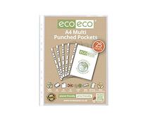 25 x eco-eco A4 100% Recycled Smooth Glass Clear Punched Plastic Pockets