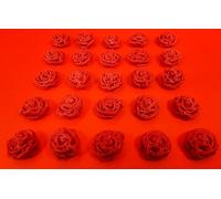 25 x Edible 3D 12mm High Detail Small Roses flowers, icing toppers, cake cupcakes decorations T004 (Red)