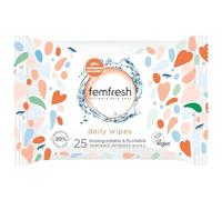 25 x Femfresh Feminine Daily Intimate Wipes - pH & Microbiome Balanced, Biodegradable & Flushable Feminine Hygiene Wipes, Gentle Cleansing for Sensitive Skin, Freshness for Home & Travel