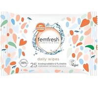25 x Femfresh Feminine Daily Intimate Wipes - pH & Microbiome Balanced, Biodegradable & Flushable Feminine Hygiene Wipes, Gentle Cleansing for Sensitive Skin, Freshness for Home & Travel