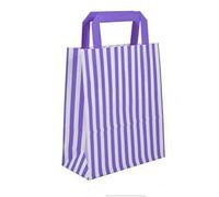 25 x Purple Candy Stripe Flat Handle Bag - Birthday Party Paper Gift Bags Size- 22x18x8cm