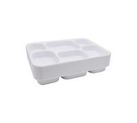25 x Reusable Rectangular 6 Section Food Party Tray Thali Plastic 31 x 23cm | Multi Compartment Buffet Serving Tray for Catering, Parties, Events, School Canteen, and Restaurant Use