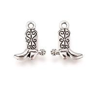 25 x Tibetan Silver Style Cowboy Boot Charms, 3D Double Sided, Charms for Jewelry Making, Arts & Crafts, Findings, Shoe Beads, Antique Silver