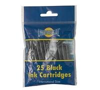 25 x Universal Jet Black Ink Cartridge Fountain Pen Standard Refills