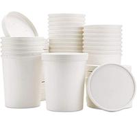 25 x White Disposable Soup Ice Cream Container [25 Pack, 32oz] Compostable Biodegradable White Takeaway Paper Bowl Containers, Cardboard Round Deli Tubs Lids Heavy Duty Sizes: 8oz 12oz 16oz 26oz 32oz