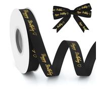 25 yards Happy Birthday ribbons for gift wrapping black ribbon cake ribbon grosgrain florist hair Birthday Cakes decorations Gift Packaging Crafts gift ribbons for presents for girls boys friends