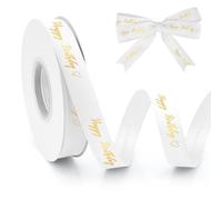 25 Yards Happy Birthday Ribbons for Gift Wrapping White Ribbon Cake Ribbon Grosgrain Florist Hair Gift Ribbons for Presents Birthday Cakes Decorations Gift Packaging Crafts for Girls Boys Friends