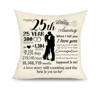25 Years of Marriage Gifts for Husband Wife Couple 25th Anniversary Decoration Cushion Cover Gifts for Women Men Parents 25th Wedding Anniversary Keepsake Pillow Cases 45x45cm (25th)