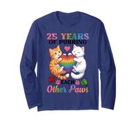 25 Years of Purring Each Other Paws Cute Cats Anniversary Long Sleeve T-Shirt