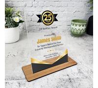 25 Years Service 25th Anniversary Gold Black Gift Employee Personalised Plaque - Acrylic Plaque, Personalised Thank You Present Gift Congratulations Present Gift