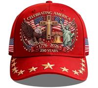 250 Anniversary USA Hat Eagle Liberty Cross Printed Pattern Adjustable Embroidered 250th Anniversary Hat Baseball Caps, Red, One size