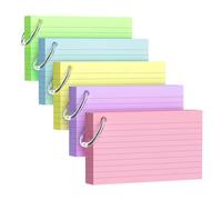 250 Count Index Cards 3x5 Inch with Key Ring, 180gsm Heavy Weight Colored Flash Cards 5 Color Assortment (50 Sheets Each) Note Taking for Students, Study Note Cards for Office School Supplies