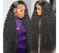 250 Density 40 Inch Deep Wave Lace Front Wigs Human Hair Curly Wig Wet and Wavy Lace Front Wigs Pre Plucked Frontal Wigs 100% Real Human Hair No Synthetic No Tangle No Shedding Triple Lifespan 3X