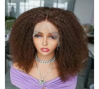 250% Density Brown Color Afro Kinky Curly 13x4 Transparent Lace Frontal Human Hair Wigs 12-22Inch4x4 Closure Wig-12INCHES-250%-4x4 Lace Wig