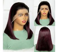 250% Density T4-350-4 Color Short Straight Wigs 13x4 HD Lace Frontal Wig for Women Colored Brazilian Human Hair Wig-16inches-250%-T1B-99J