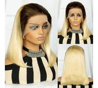 250% Density T4-350-4 Color Short Straight Wigs 13x4 HD Lace Frontal Wig for Women Colored Brazilian Human Hair Wig-16inches-250%-T4-613