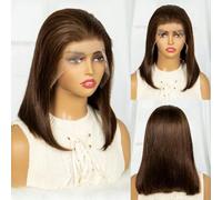 250% Density T4-350-4 Color Short Straight Wigs 13x4 HD Lace Frontal Wig for Women Colored Brazilian Human Hair Wig-16inches-250%-#4