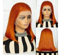 250% Density T4-350-4 Color Short Straight Wigs 13x4 HD Lace Frontal Wig for Women Colored Brazilian Human Hair Wig-16inches-250%-#350