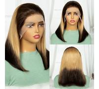 250% Density T4-350-4 Color Short Straight Wigs 13x4 HD Lace Frontal Wig for Women Colored Brazilian Human Hair Wig-16inches-250%-T4-27-4