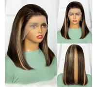 250% Density T4-350-4 Color Short Straight Wigs 13x4 HD Lace Frontal Wig for Women Colored Brazilian Human Hair Wig-16inches-250%-P4-27