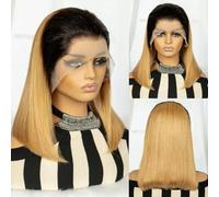 250% Density T4-350-4 Color Short Straight Wigs 13x4 HD Lace Frontal Wig for Women Colored Brazilian Human Hair Wig-16inches-250%-T1B-27
