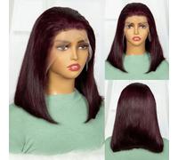 250% Density T4-350-4 Color Short Straight Wigs 13x4 HD Lace Frontal Wig for Women Colored Brazilian Human Hair Wig-16inches-250%-#99J