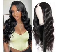250% Density U Part Human Hair Wig Body Wave for Black Women U Part Wig Brazilian Virgin Human Hair Wig 10A Full Head Clip in Half Wig Glueless No Leave Out Lace Front Wig Natural Color 24inch
