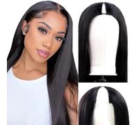 250% Density V Part Wig Human Hair Drawstring Straight Brazilian Unprocessed Glueless Human Hair for Black Women Upgrade U Part Wig Full Head Clip Half Wig No Leaking