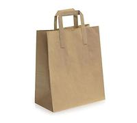 250 Medium Kraft Paper Bags with Handles, Brown, 25H x 20W x 10D cm, SOS Block Bottom, Takeaway, Lunch, Grocery, Gift Packaging, Wedding