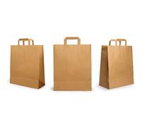 250 Medium Takeaway Bags Brown Kraft Paper Food Carrier Bags with Handles Eco Friendly Safe Party Takeaway Bar Restaurant Shopping Lunch Gift Picnic Premium & Biodegradable (Medium(8" x 10" x 4.5")