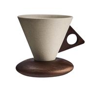 250 ml Retro Ceramic Coffee Cup Set, Conical Coffee Cup Set, Elegant and Compact for Women - Solid Wood Handle and Coaster - Suitable for Home, Restaurant, Party Office