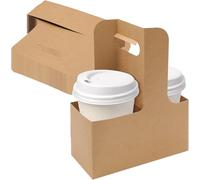 250 Pack 2 Cup Drink Carrier with Handle, Kraft Paperboard Handled To Go Coffee Cup Holder, For Hot and Cold Takeout, Cafe and Restaurant Food Service Delivery