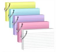 250-Pack 3x5 Inch Colored Index Cards with Key Ring - Heavyweight 180gsm for Effective Study and Organization