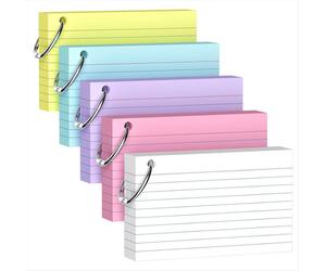 250-Pack 3x5 Inch Colored Index Cards with Key Ring - Heavyweight 180gsm for Effective Study and Organization