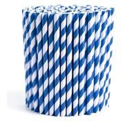 250-Pack Biodegradable Paper Straws - Thick & Non-Soggy - Plastic-Free, Recyclable, Durable Drinking, Juice, Coffee, and Cold Drinks Eco-Friendly Stripped Straws for Party - Blue & White
