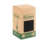 250 Pack Paper Smoothie Straws, Black Striped, 6mm x 140mm, Biodegradable, Compostable Glass Straws