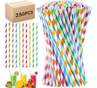 250-Pack Paper Straws Drinking Assorted Straws, Drinking Straws Biodegradable Party Straws for Restaurant-Juice-Coffee-Cold Drinks, Straws Drinking Paper Durable