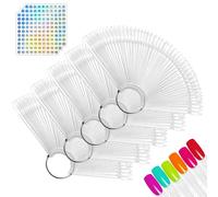 250 Pcs Nail Swatch Sticks,Clear Nail Colour Swatches with Ring Holder,Sturdy And Durable，Salon Nail Samples Sticks for Gel Polish,Practice,Nail Art Polish,Round Shape
