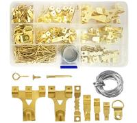 250 PCS Picture Hooks Hanging Kit, Heavy Duty Damage-Free Picture Hangers with Steel Wire, Nails, Sawtooth & D-Rings for Picture Frame Fixing on Hard Walls, Complete Hanger Set