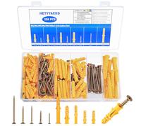 250 Pcs Plasterboard Fixings Screws and Wall Plugs Set, Assorted Plastic Expansion Raw Plugs for Plasterboard Anchors & Self Tapping Masonry Screws for Brick Wall Concrete Screw and Wall Plug Set