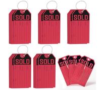 250 Pcs Sold Tags, Red Paper Sold Tags with Nylon String, Center Slit Design, 4.72 x 2.36 Inches, Easy-Use Secure Buckle for Retail Stores, Hang on Clothing, Furniture, Appliances, Carpets & More