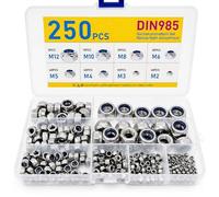 250 PCS Stainless Steel Hex Nut Set, 8 Size-M2 M3 M4 M5 M6 M8 M10 M12, Self Locking Nut, Assorted Self Locknut Assortment, Metric Hex Nuts, for Industry and Daily Life
