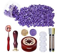 250 PCS Wax Seal Stamp Kit, WEWINK PLUS Purple Sealing Wax Beads with Deer Stamp, Warmer, Spoon, Tea Candles, Metallic Pen for Stamp Seals, Gifts, Invitations, Envelopes, Craft