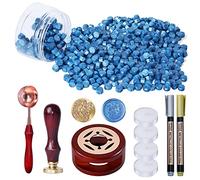 250 PCS Wax Seal Stamp Kit, WEWINK PLUS Sealing Beads with Deer Stamp, Wax Warmer, Spoon, Tea Candles, Metallic Pen for Seals, Gifts, Invitations, Envelopes, Crafts, Sky Blue